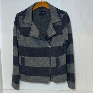 Splendid Gray Stripe Moto Jacket Zip Front Knit Jacket Size Large